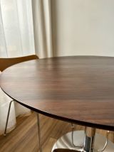 Table à manger vintage bois pied chrome style tulipe