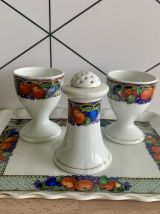 Ensemble coquetier vintage en porcelaine tchèque Victoria 