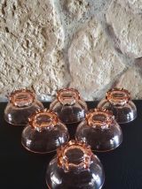 6 coupelles verre rose pied étoile