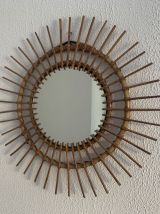 Miroir vintage 1960 soleil rotin osier - 56 cm