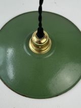 ANCIENNE SUSPENSION EMAILLEE VERTE 24 CM INDUSTRIEL