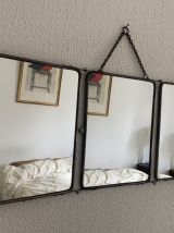 Miroir vintage 1950 triptyque barbier noir - 27 x 67 cm