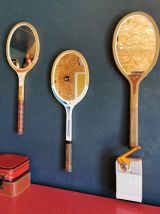 Miroir mural ovale bois raquette tennis vintage "Excelior"