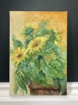 Acrylique sur toile "Tournesols en pot"