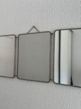 Miroir vintage 1950 triptyque barbier marbré sable - 30 x 76