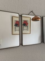 Miroir vintage 1950 triptyque barbier marbré sable - 30 x 76