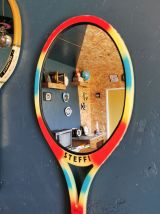 Miroir mural ovale bois raquette tennis vintage multicolore 