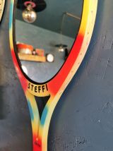 Miroir mural ovale bois raquette tennis vintage multicolore 