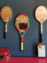 Miroir mural ovale bois raquette tennis vintage multicolore 