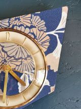 Horloge vintage pendule murale silencieuse Fleurs bleu