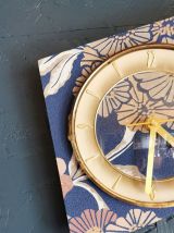 Horloge vintage pendule murale silencieuse Fleurs bleu