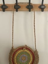 Sac rond paille multicolore