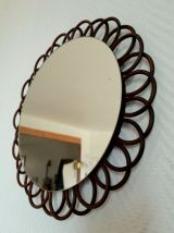 Miroir rotin fleur vintage 1970 