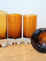 Service verres vintage goutte ambré 1970 