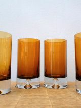 Service verres vintage goutte ambré 1970 