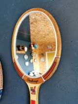 Miroir mural ovale bois raquette tennis vintage "Challenge"