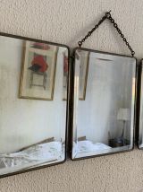 Miroir vintage 1930 triptyque barbier cuir véritable bourgog