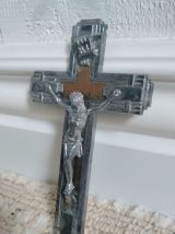 Ancien Crucifix en Métal Argenté et Cuivre - 1910/1920 