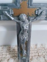 Ancien Crucifix en Métal Argenté et Cuivre - 1910/1920 