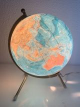 Globe vintage 1976 terrestre verre tripode doré Taride - 28 