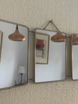 Miroir vintage 1960 triptyque barbier ivoire - 24 x 58 cm