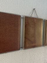 Miroir triptyque barbier brique vintage 1950 - 30 x 76 cm