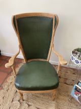 Fauteuil anglais cuir vert bouteille