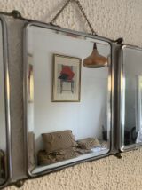 Miroir vintage 1960 triptyque barbier biseauté simili cuir s