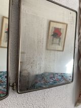 Miroir vintage 1930 triptyque barbier simili galuchat brun -