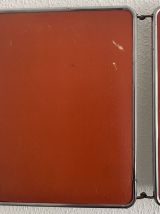 Miroir vintage 1960 triptyque barbier rouge orange - 31 x 78