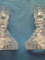 duo de bougeoirs  en verre moulé, vintage