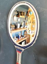 Miroir mural ovale bois raquette tennis vintage "Dunlop"