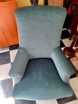 Fauteuil chauffeuse Napoléon 3 en velours bleu 