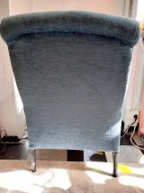 Fauteuil chauffeuse Napoléon 3 en velours bleu 