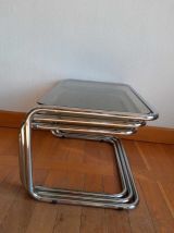 Tables gigognes chrome et verre fumé vers 1970 