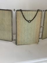 Miroir vintage 1900 triptyque barbier tissu cristal - 32 x 7