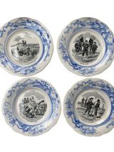 12 assiettes plates ornées de Scènes militaires.