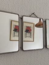 Miroir vintage 1960 triptyque barbier framboise - 24 x 58 cm