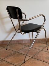 Lot de 2 chaises vintage. 1960. Pieds compas et skaï noir