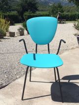 Fauteuil vintage moderniste noir et bleu turquoise