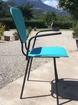 Fauteuil vintage moderniste noir et bleu turquoise