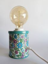 Lampe vintage chevet salon bureau boîte en fer Fleurs bleues