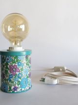 Lampe vintage chevet salon bureau boîte en fer Fleurs bleues