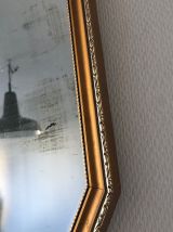 Miroir vintage 1950 octogonal biseauté bois doré - 65 x 44 c