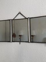 Miroir vintage 1920 triptyque barbier JB breveté SGDG - 30 x