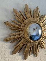 Miroir vintage 1960 soleil sorcière résine bois doré - 59cm