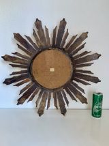 Miroir vintage 1960 soleil sorcière résine bois doré - 59cm