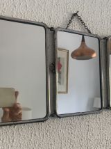 Miroir triptyque barbier chromé chocolat vintage 1940 - 21 x