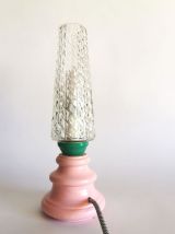 Lampe vintage chevet salon bureau bois verre "Rose bonbon"