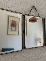 Miroir vintage 1950 triptyque barbier biseauté canard - 24 x